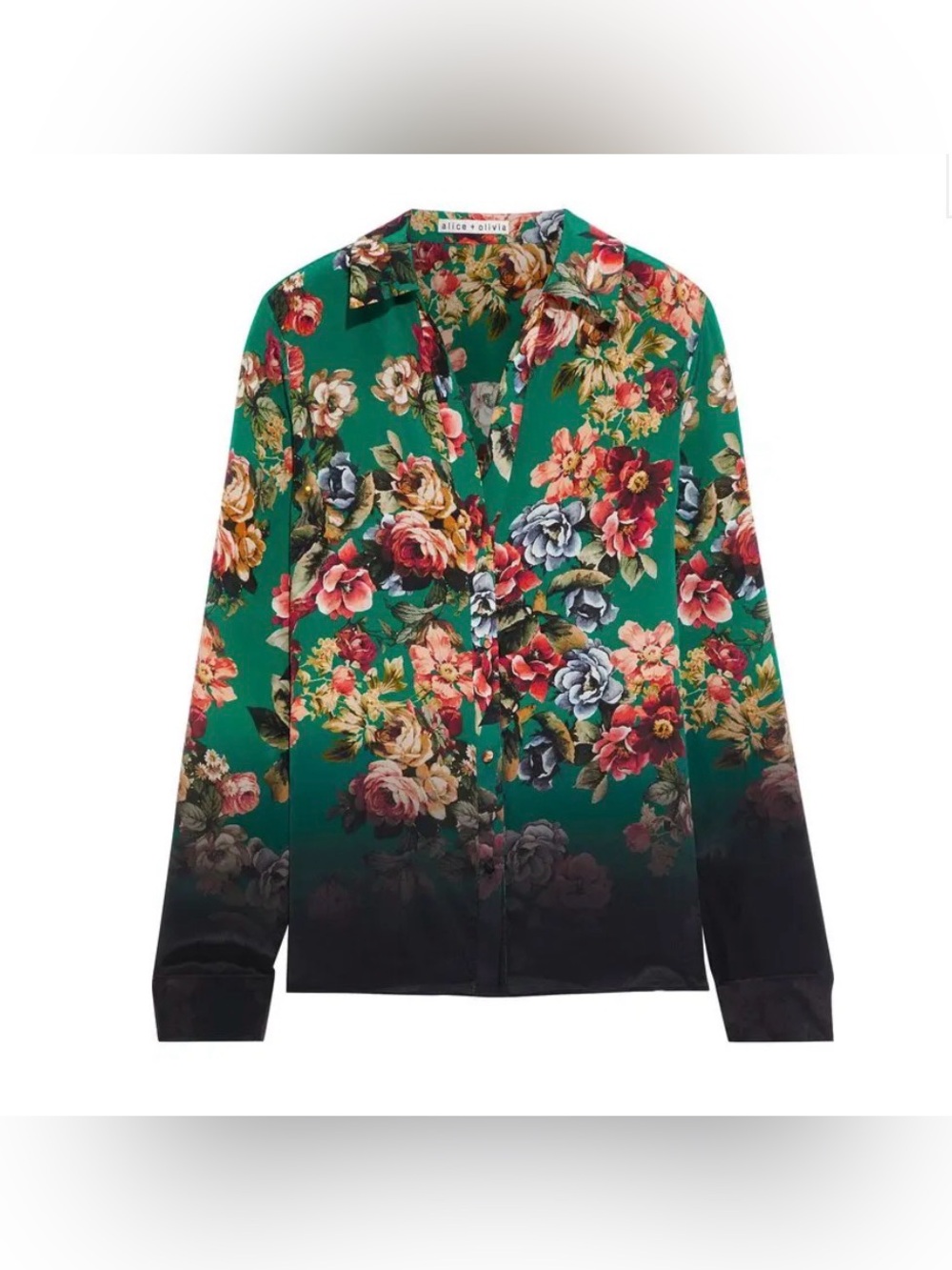 ALICE + OLIVIA Silk Eloise Floral Button-Down Blouse Size Small - Picture 4 of 12